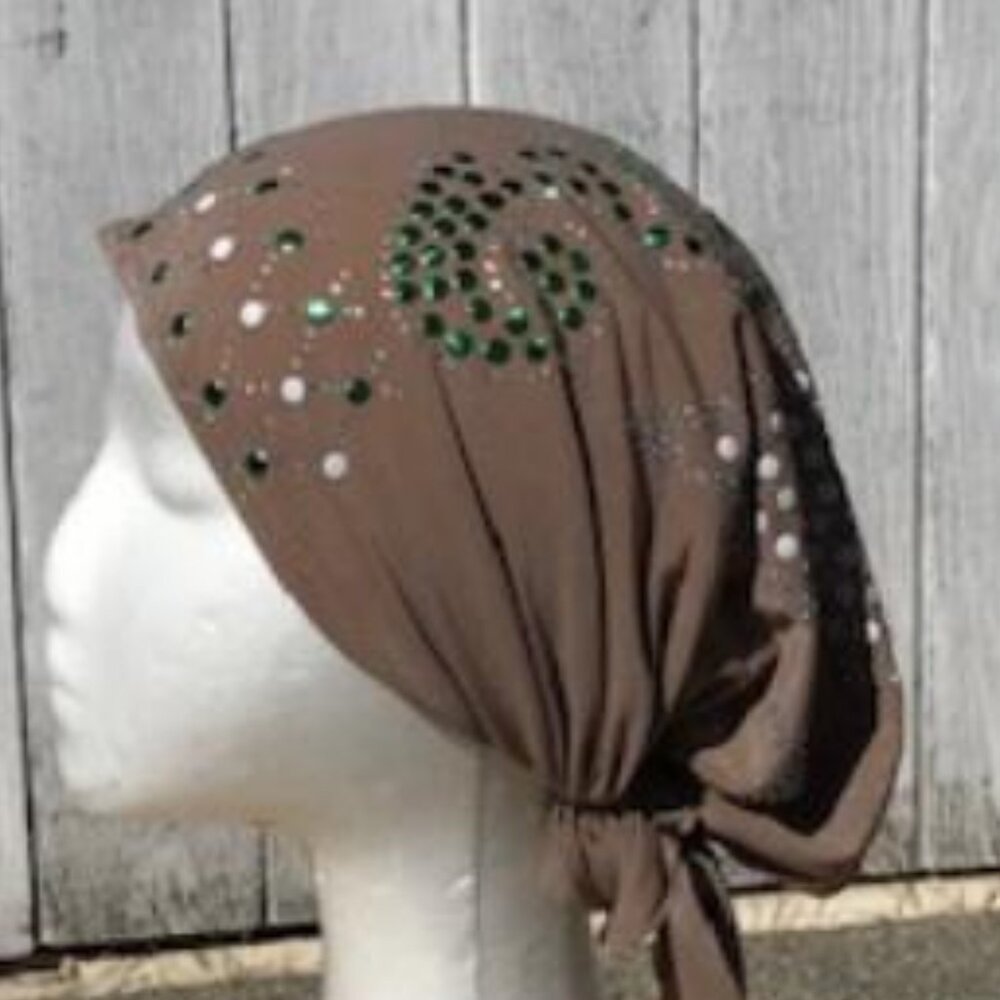 TAN Fancy Girl Chemo Cap Slip On Bonnet Hijab Undercap #1